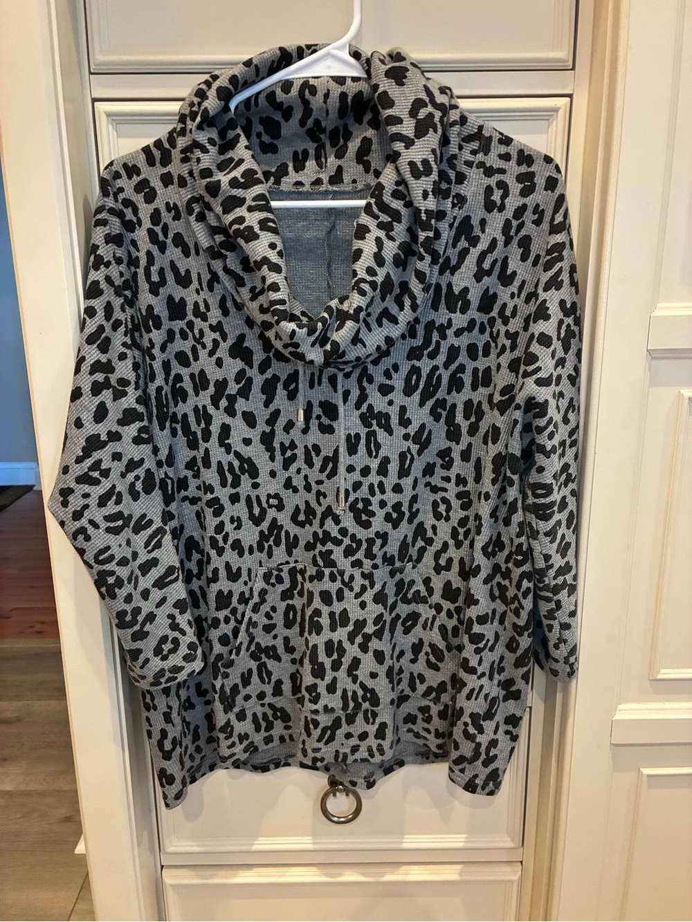 Style & Co. Gray and Black Leopard Cowl Neck Sweater